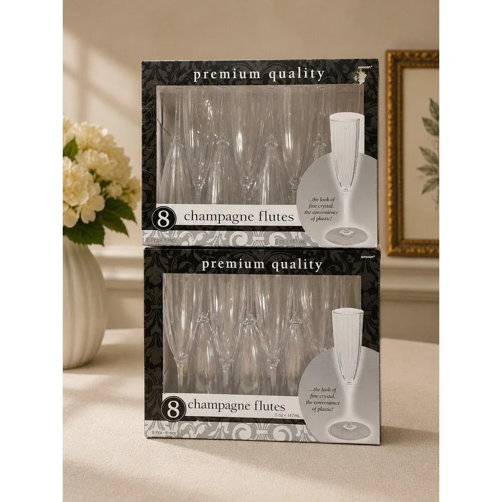 Lot of 16 Premium Quality Plastic Champagne Flutes Clear Disposable Party...